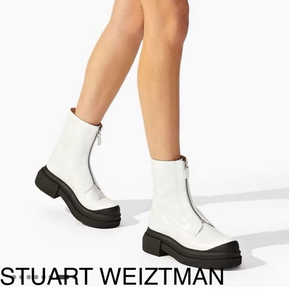 Stuart Weitzman Charli Sportlift Zip Womens Platform Mid calf Boots White US 9.5